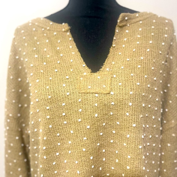 Flower & Feather NEW tan white Swiss dots polka v neck cropped crop top sweater - Picture 3 of 7